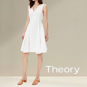 Theory Kalsington Linen Blend V-Neck Sleeveless Dress in White 4 Style#G0303605